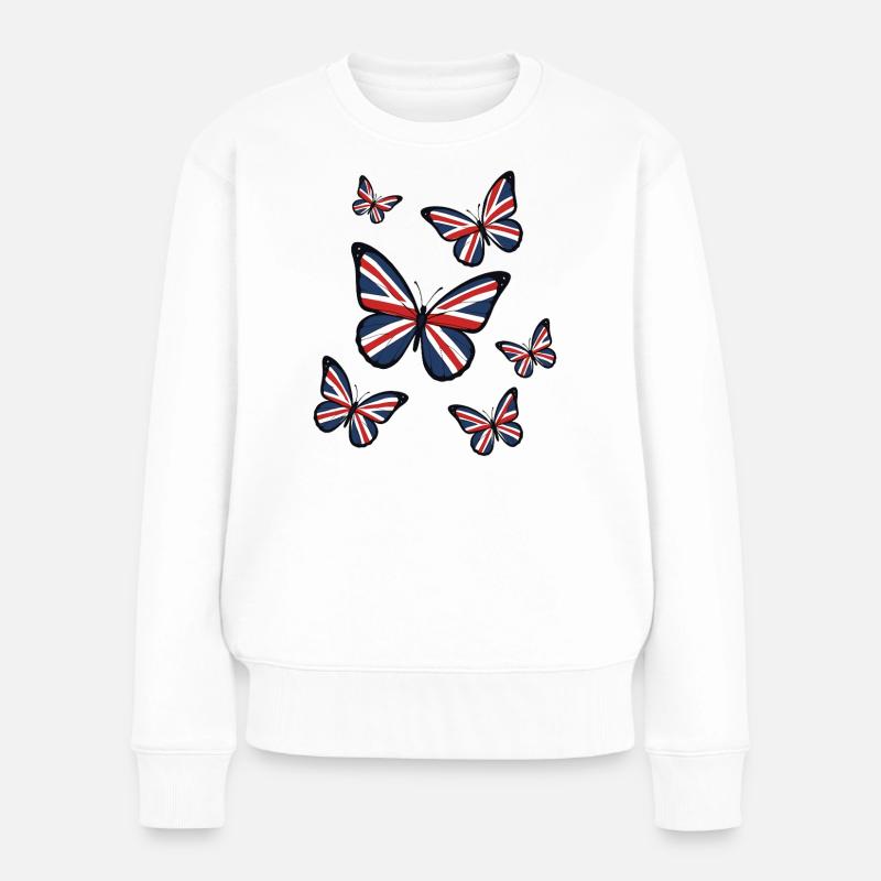 Union Jack Schmetterlinge - Frauen Premium Bio Pullover - Weiß