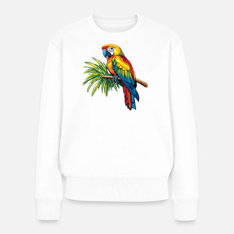 Bunter Papagei auf Zweig - Frauen Premium Bio Pullover - Weiß