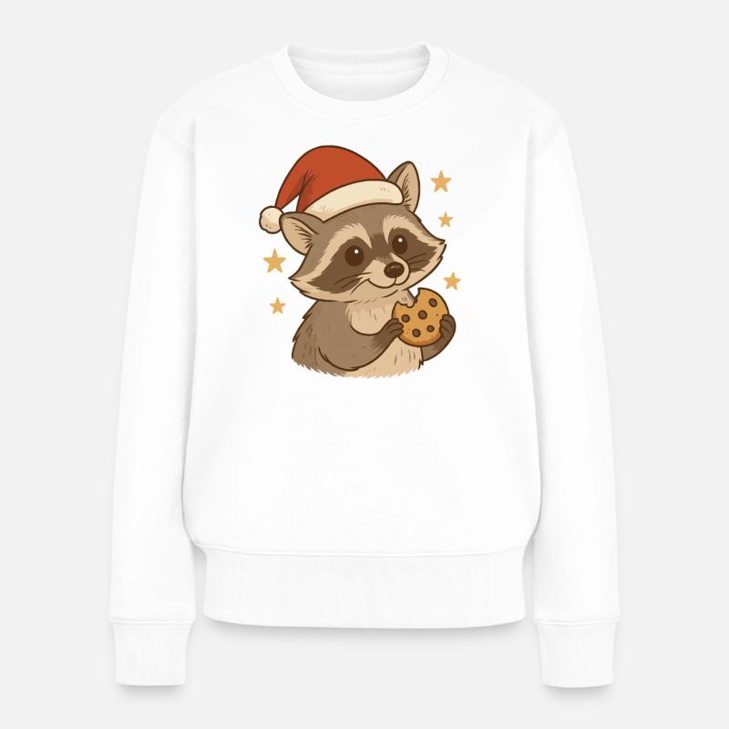 Weihnachts Waschbär mit Keks - Frauen Premium Bio Pullover - Weiß