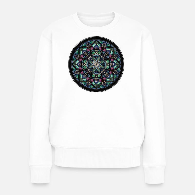Mandala Farbkreis Zentrum - Frauen Premium Bio Pullover - Weiß