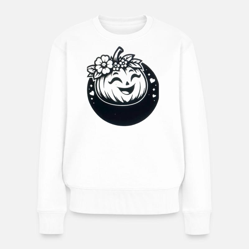 citrouille amicale avec des fleurs - Pull Premium bio Femme - blanc