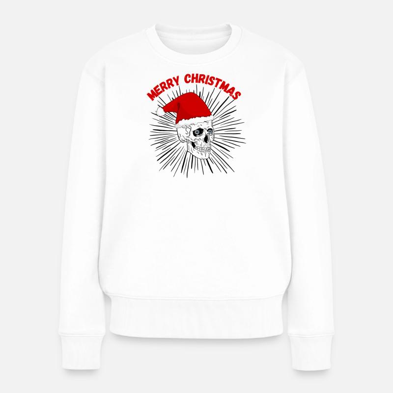 Weihnachtsschädel mit rotem Gothic Hut - Frauen Premium Bio Pullover - Weiß