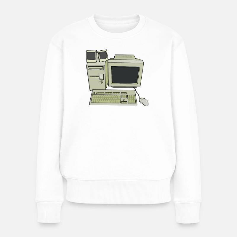 Retro Computer Desk Einrichtung - Frauen Premium Bio Pullover - Weiß