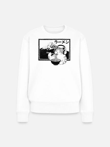 Ramen Kitten Mount Fuji - Frauen Premium Bio Pullover - Weiß