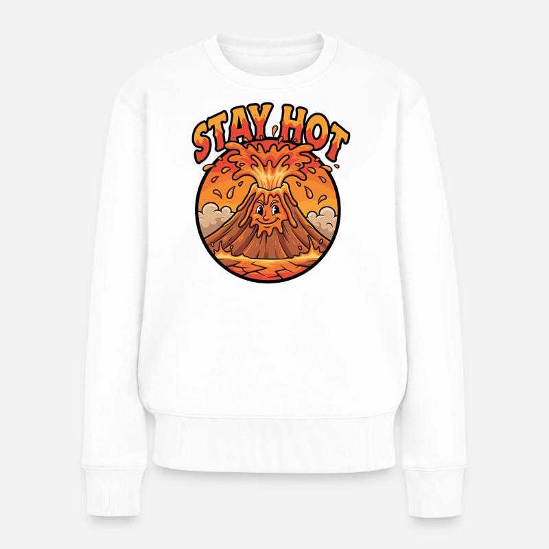 Bleib Heiß Vulkan Cartoon - Frauen Premium Bio Pullover - Weiß