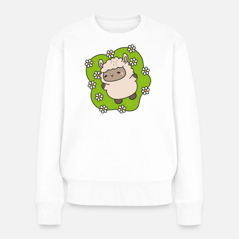 Blühendes Lamm, das zwischen Gänseblümchen tanzt - Frauen Premium Bio Pullover - Weiß