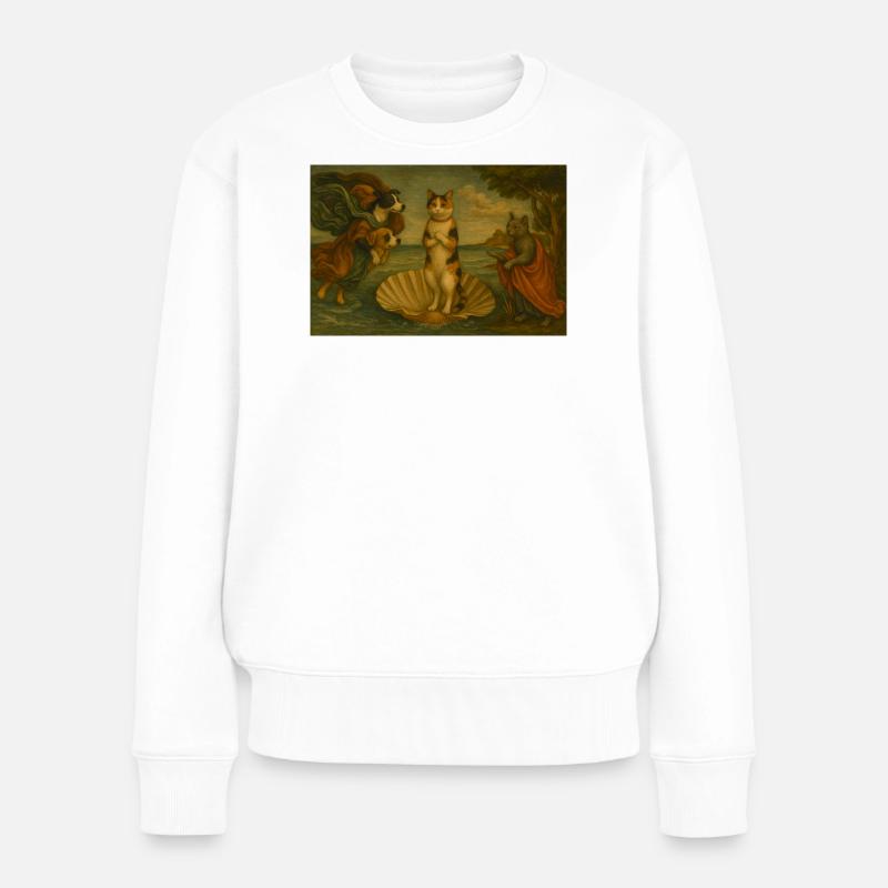 Katzen auf Muschelbühne im Malstil - Frauen Premium Bio Pullover - Weiß