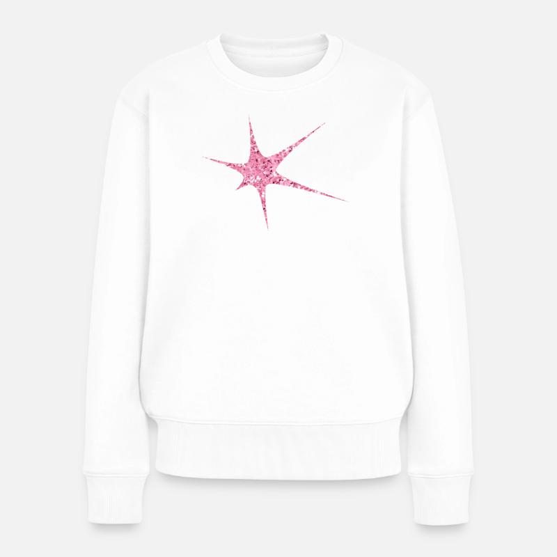 Pink Glitzer Starburst Funkeln - Frauen Premium Bio Pullover - Weiß