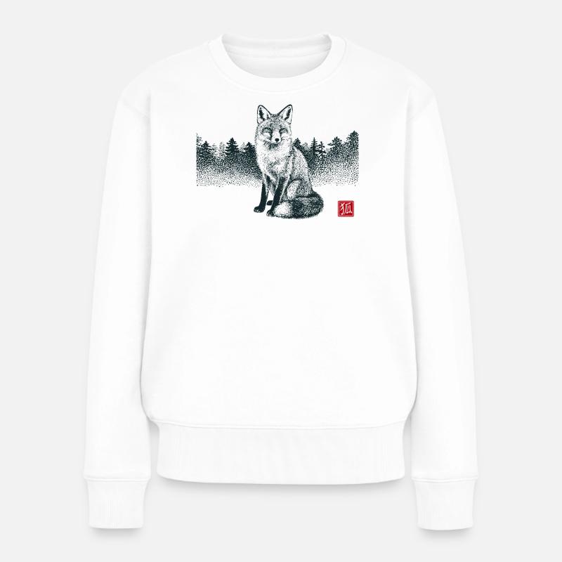 Kitsune Fuchs mit Hanko Stempel - Frauen Premium Bio Pullover - Weiß