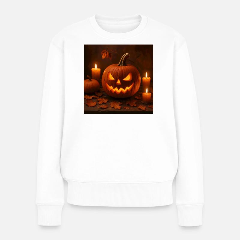 Halloween - Kürbis - Frauen Premium Bio Pullover - Weiß