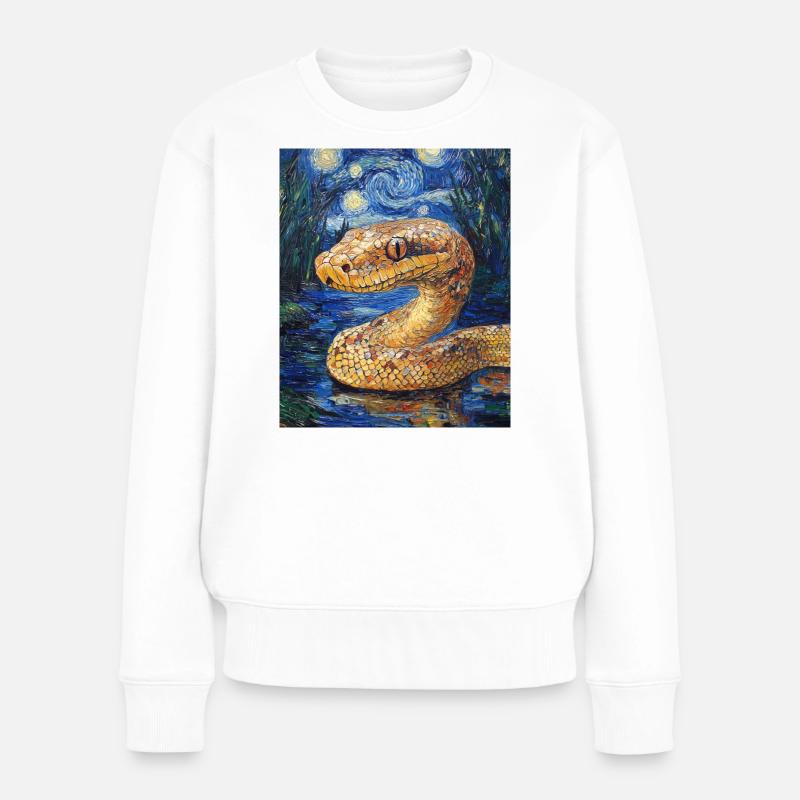 Serpent Python Style Van Gogh Nuit étoilée - Pull Premium bio Femme - blanc