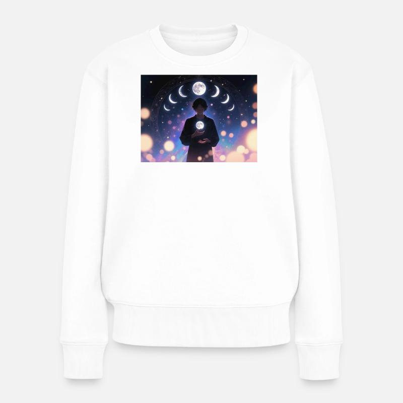 Mondphasen Mystik Träumer - Frauen Premium Bio Pullover - Weiß