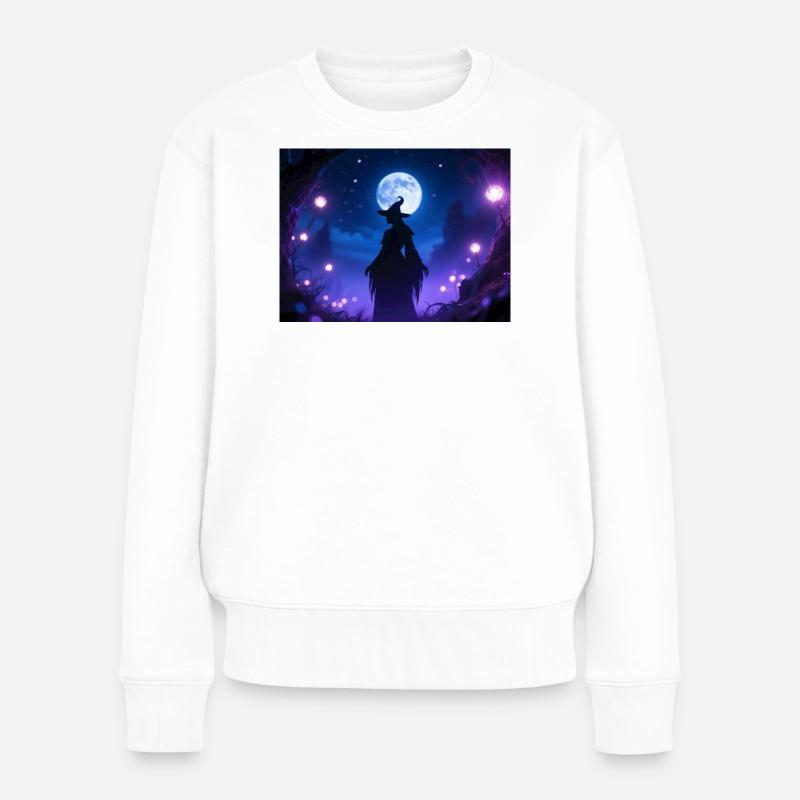 Mondnacht Hexen Silhouette - Frauen Premium Bio Pullover - Weiß