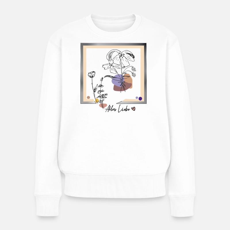 Bilderrahmen mit Blumen - Frauen Premium Bio Pullover - Weiß