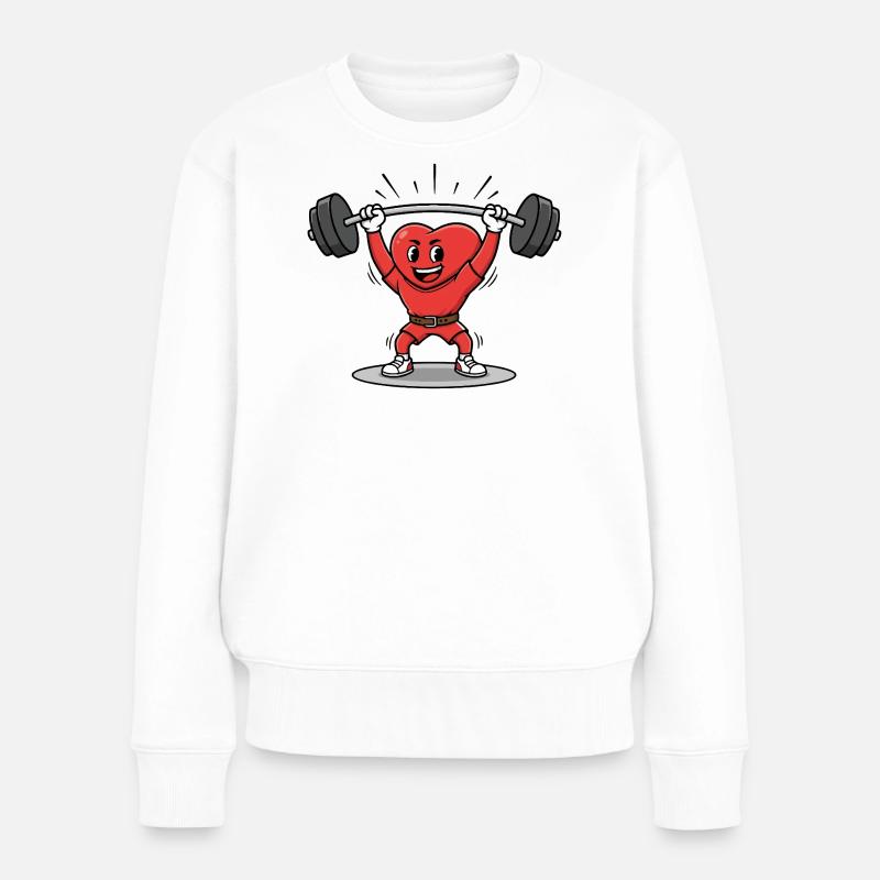Starkes Herz Heben Gewichte Cartoon Design - Frauen Premium Bio Pullover - Weiß