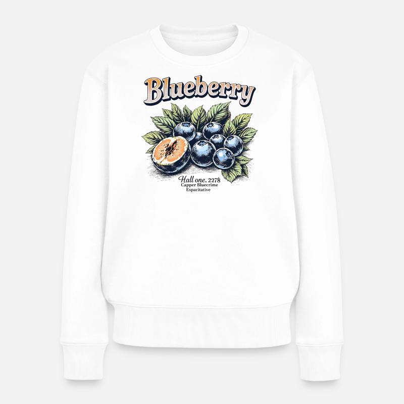 Vintage Blaubeeren - Frauen Premium Bio Pullover - Weiß