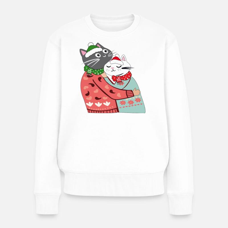  Katzen im Winterzauber - Frauen Premium Bio Pullover - Weiß