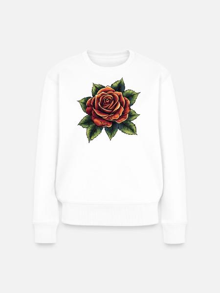 Rose Blume - Frauen Premium Bio Pullover - Weiß