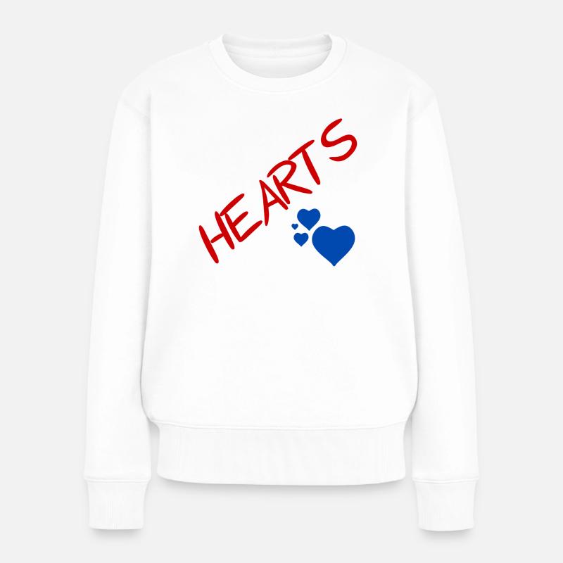 Blaue Herzen und rote Buchstaben - Frauen Premium Bio Pullover - Weiß