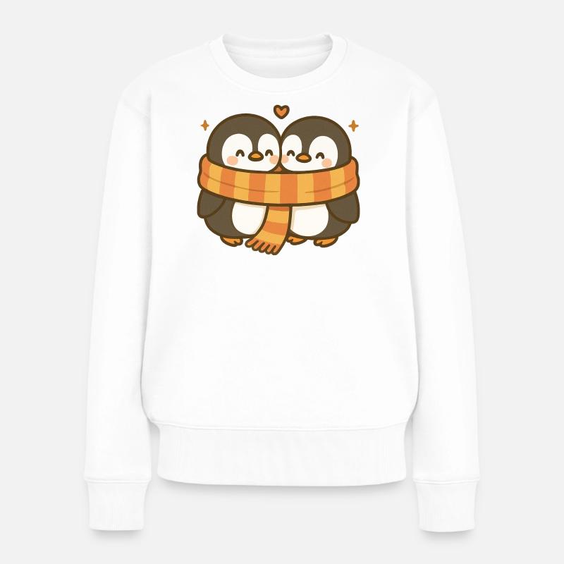 Twin Pinguin Umarmung mit Schal - Frauen Premium Bio Pullover - Weiß