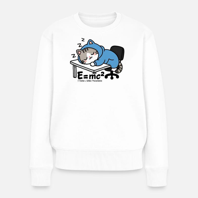 E = mc² - Sleeper Cat in Blue Pyjamas - Women's Premium Organic Jumper - white