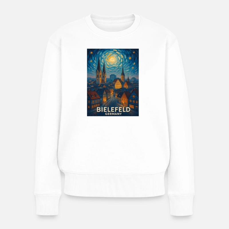 Bielefeld Nachtpanorama Skyline - Frauen Premium Bio Pullover - Weiß