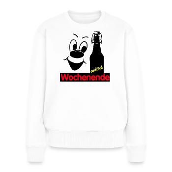 Endlich Wochenende - Frauen Premium Bio Pullover - Weiß - Vorne - Julia (174cm)