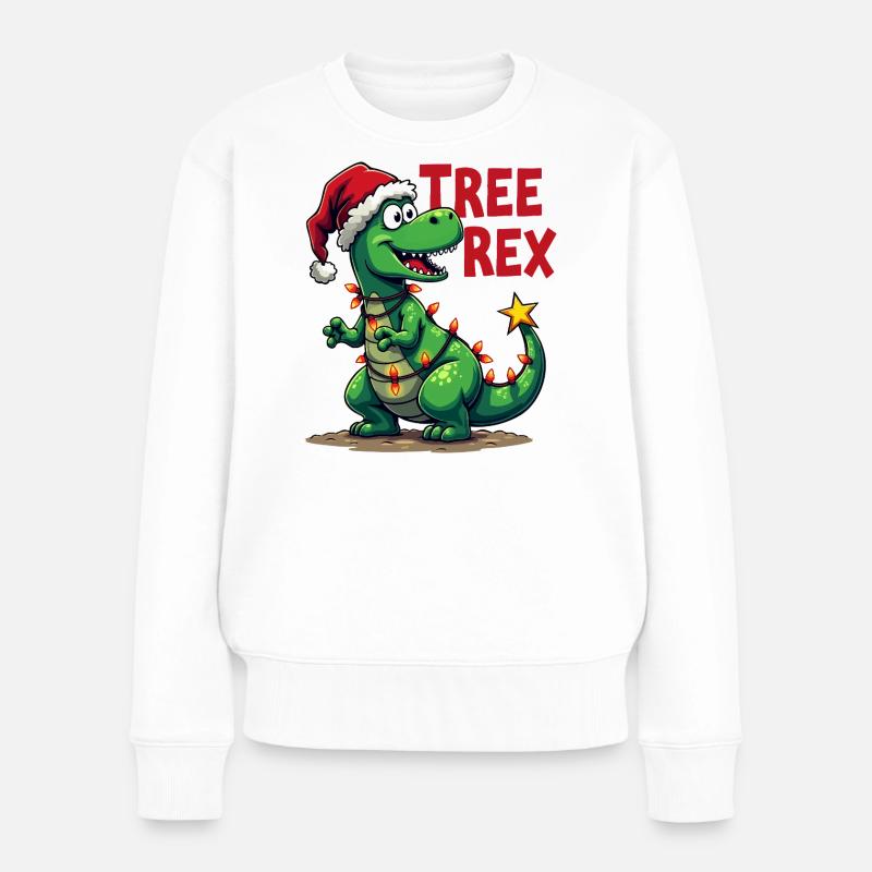Dino de Noël – Drôle de T-Rex avec sapin de Noël - Pull Premium bio Femme - blanc