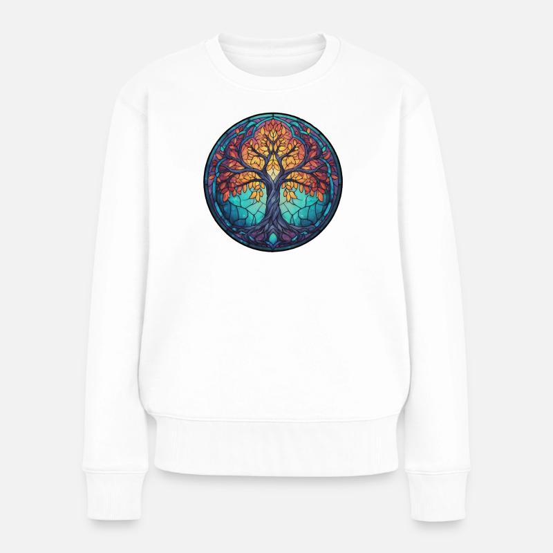Baum des Lebens, Natur Zeichnung, Heiliger Baum - Frauen Premium Bio Pullover - Weiß