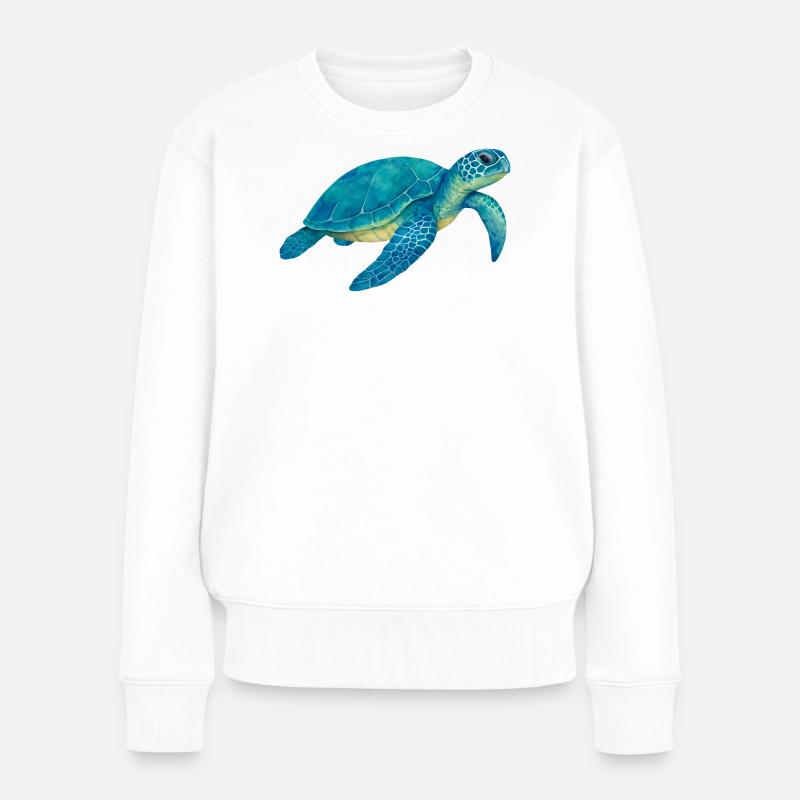 Blaue Meeresschildkröte Aquarell - Frauen Premium Bio Pullover - Weiß