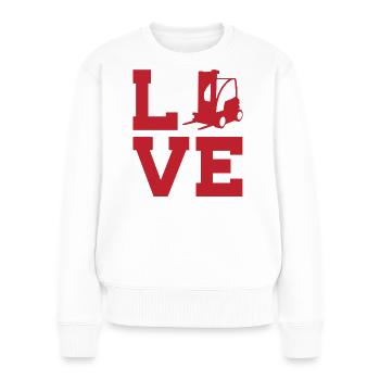 Liebe zum Lager  und Spedition– Gabelstapler - Frauen Premium Bio Pullover - Weiß - Vorne - Julia (174cm)