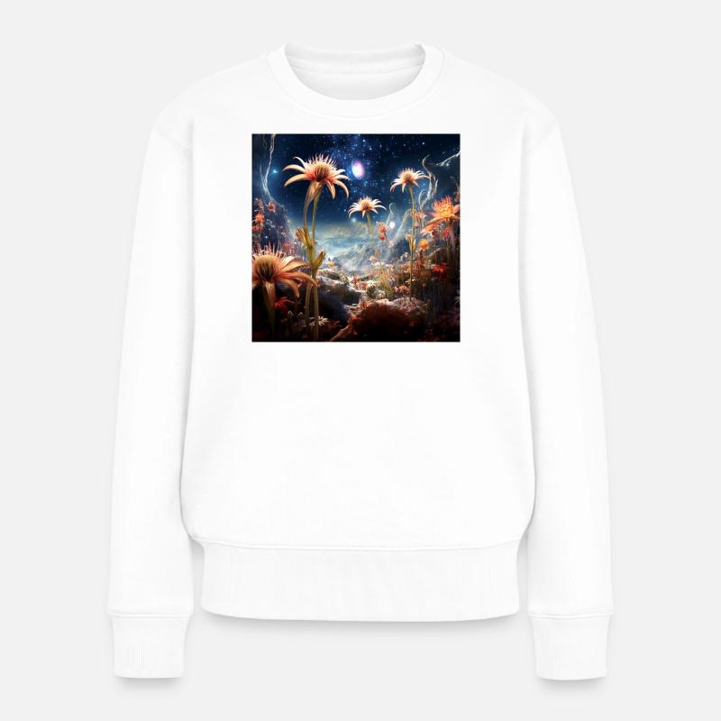 Sternenblüten Landschaft - Frauen Premium Bio Pullover - Weiß
