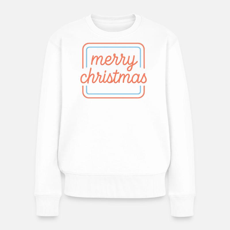 Neon Merry Christmas Schriftzug - Frauen Premium Bio Pullover - Weiß