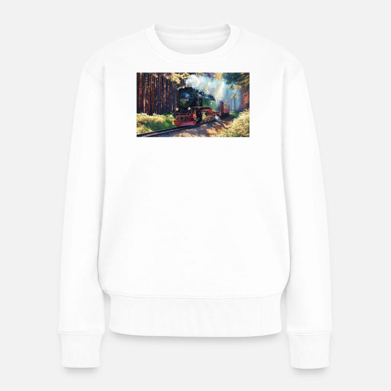 Brocken Wald Dampf - Frauen Premium Bio Pullover - Weiß