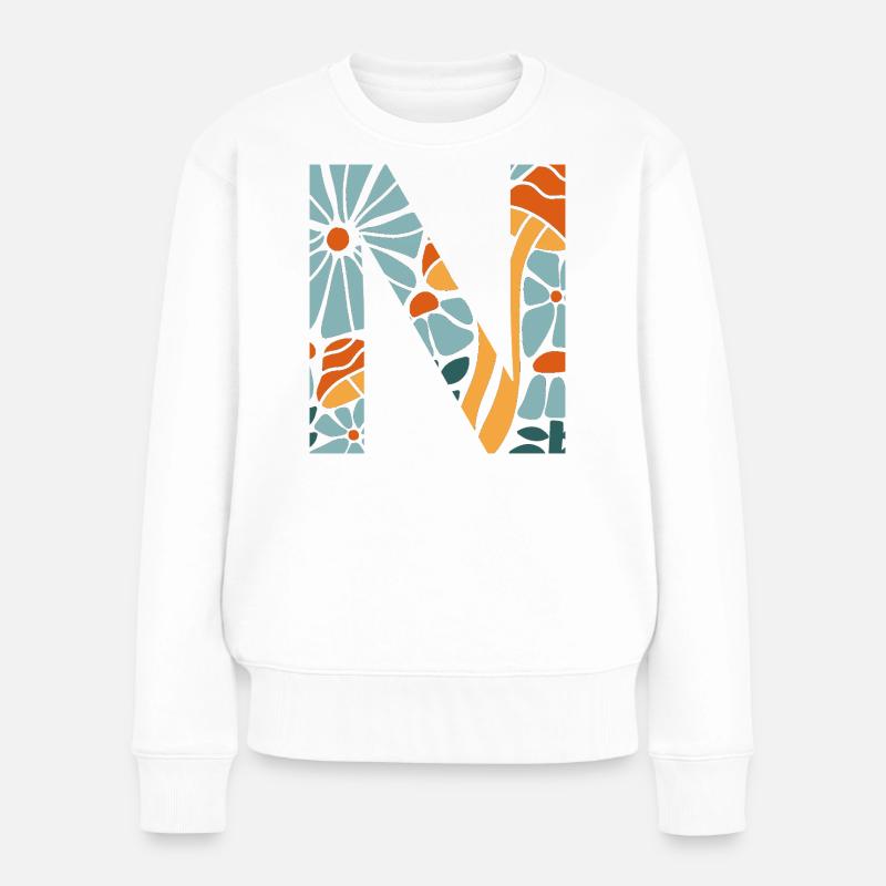 Lettre n fleurs groovy idée cadeau - Pull Premium bio Femme - blanc