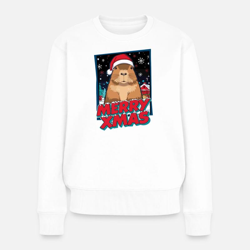 Capybara mit Santa Hut Weihnachten - Frauen Premium Bio Pullover - Weiß