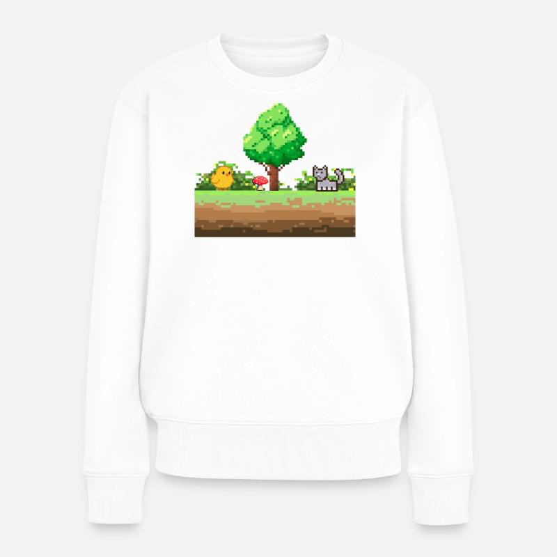 Pixelgarten Abenteuer - Frauen Premium Bio Pullover - Weiß