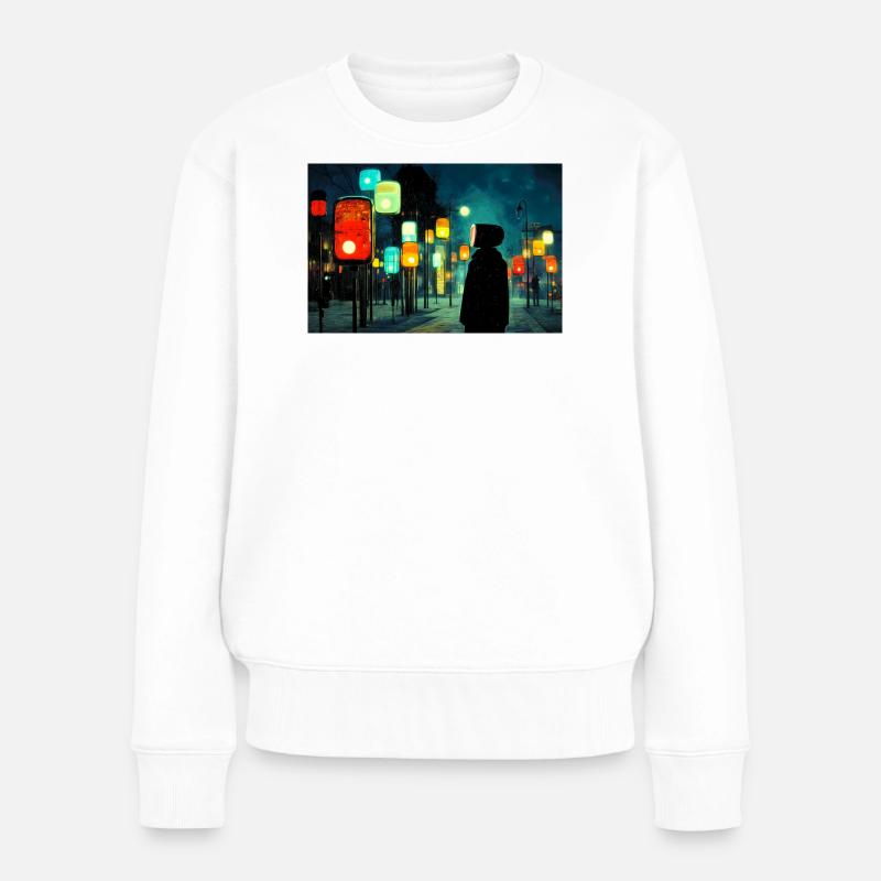 Nachtlampenpfad im Neonlicht Ampelmännchen - Frauen Premium Bio Pullover - Weiß