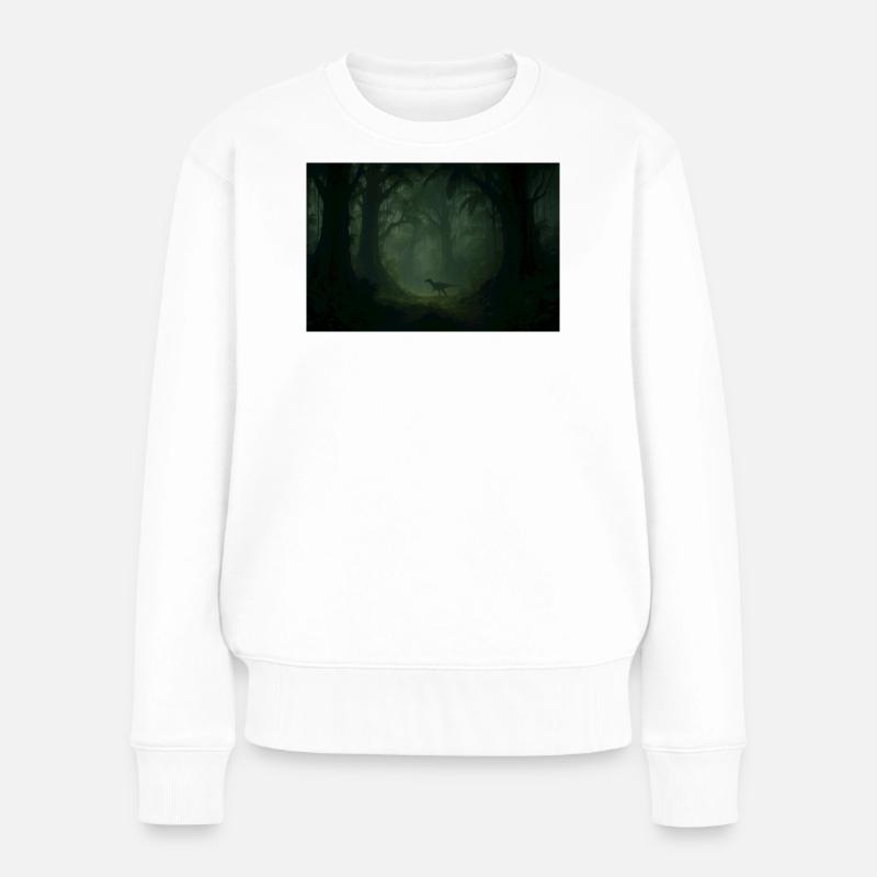 Dino im Nebelwald - Frauen Premium Bio Pullover - Weiß