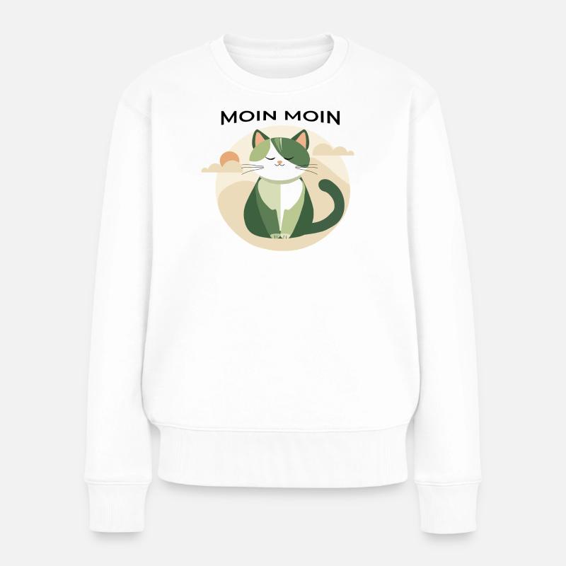 Moin moin - Katze mit Norddeutscher Begrüßung - Frauen Premium Bio Pullover - Weiß