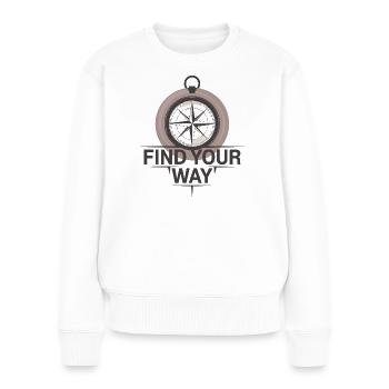 Finde Deinen Weg Kompass Abenteurer - Frauen Premium Bio Pullover - Weiß - Vorne - Julia (174cm)