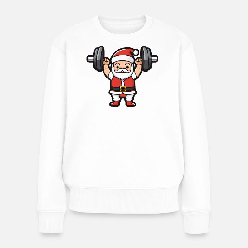 Weihnachtsmann Gewichte Gym Weihnachten - Frauen Premium Bio Pullover - Weiß