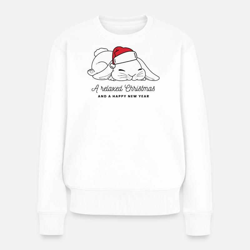 Entspannter Weihnachts-Hase mit Mütze - dunkel - Frauen Premium Bio Pullover - Weiß