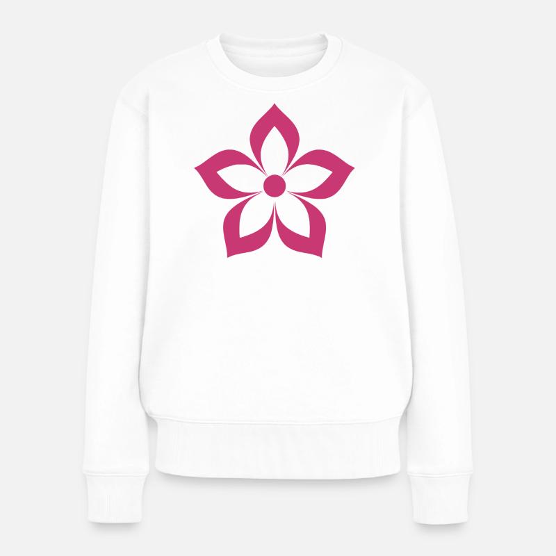 Blume magentafarben, pink - Frauen Premium Bio Pullover - Weiß