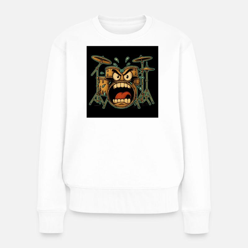 Wütendes Drumset Cartoon - Frauen Premium Bio Pullover - Weiß
