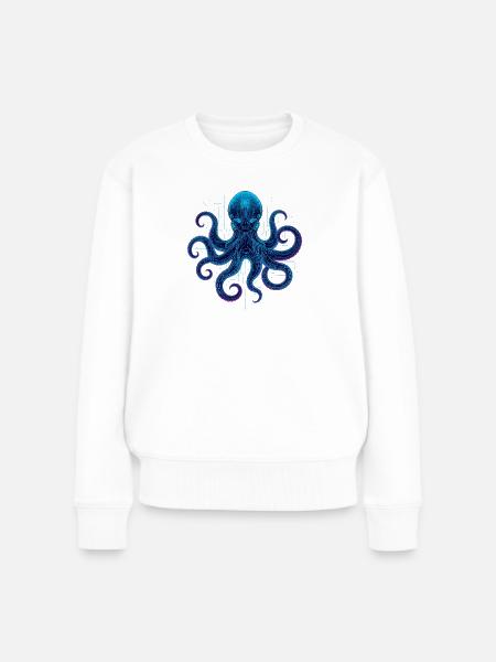 Cyberneon-Oktopus-Schaltkreise - Frauen Premium Bio Pullover - Weiß