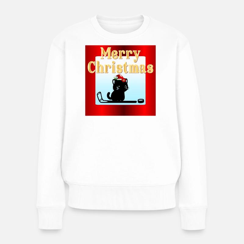 Weihnachts-Katzen-Hockey - Frauen Premium Bio Pullover - Weiß