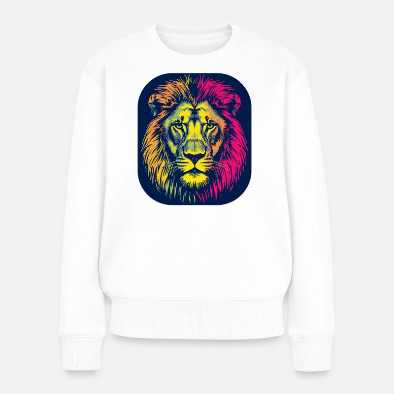 Neon Löwenkopf Pop Art - Frauen Premium Bio Pullover - Weiß