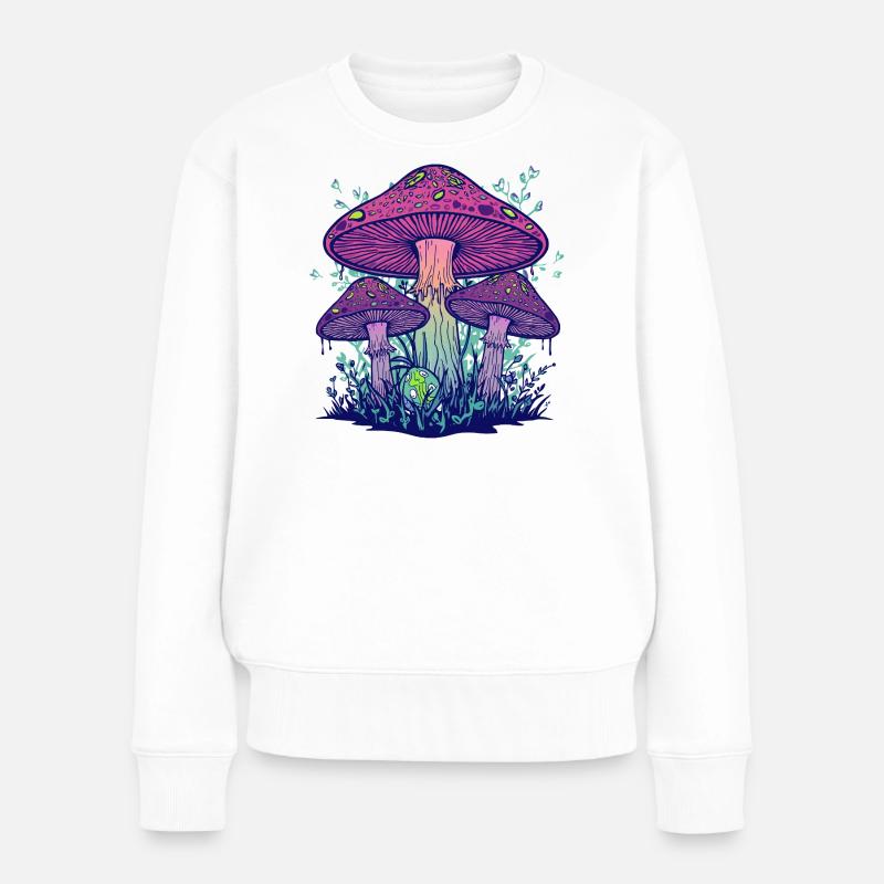 Lila Psychedelische Pilze - Frauen Premium Bio Pullover - Weiß