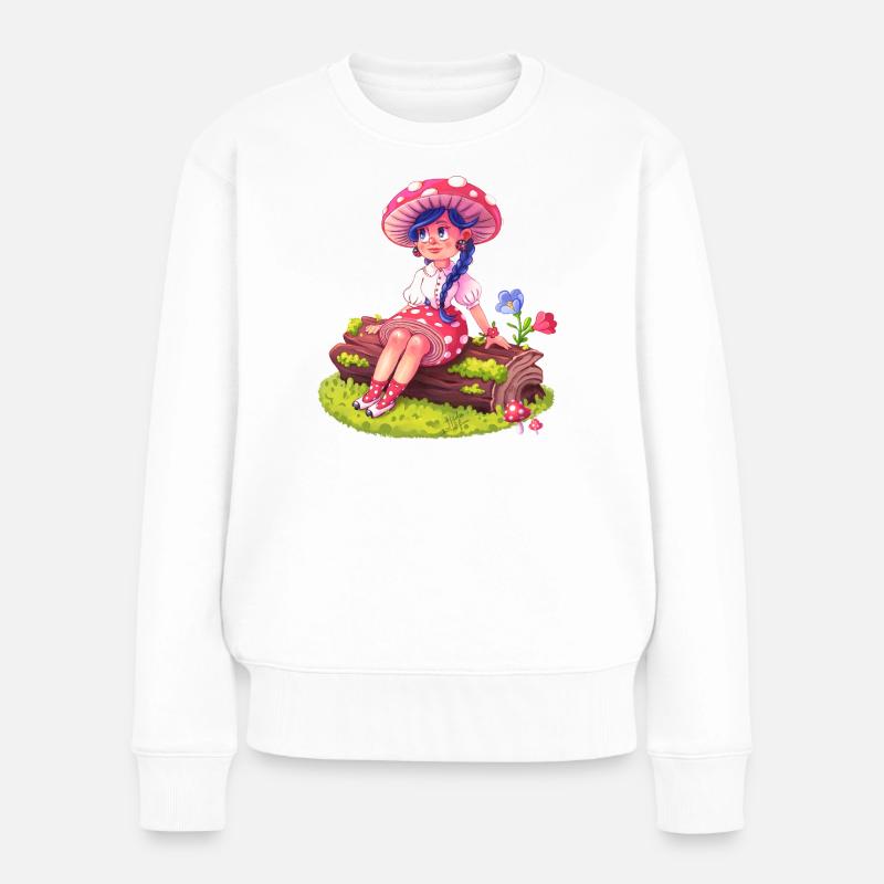 Pilzmädchen im Wald - Frauen Premium Bio Pullover - Weiß